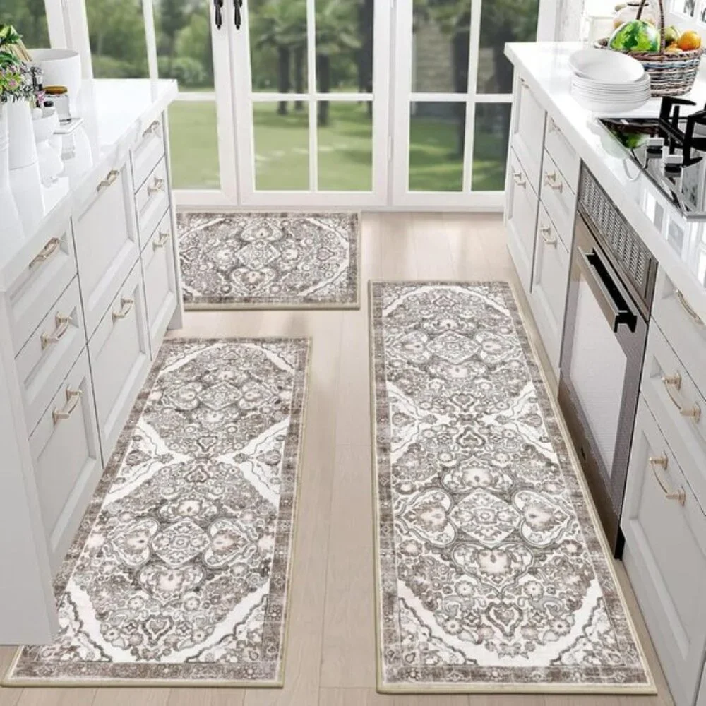 New Set of 3 Farmhouse Kitchen Area Rug, Non-Slip, Washable Runner Mats